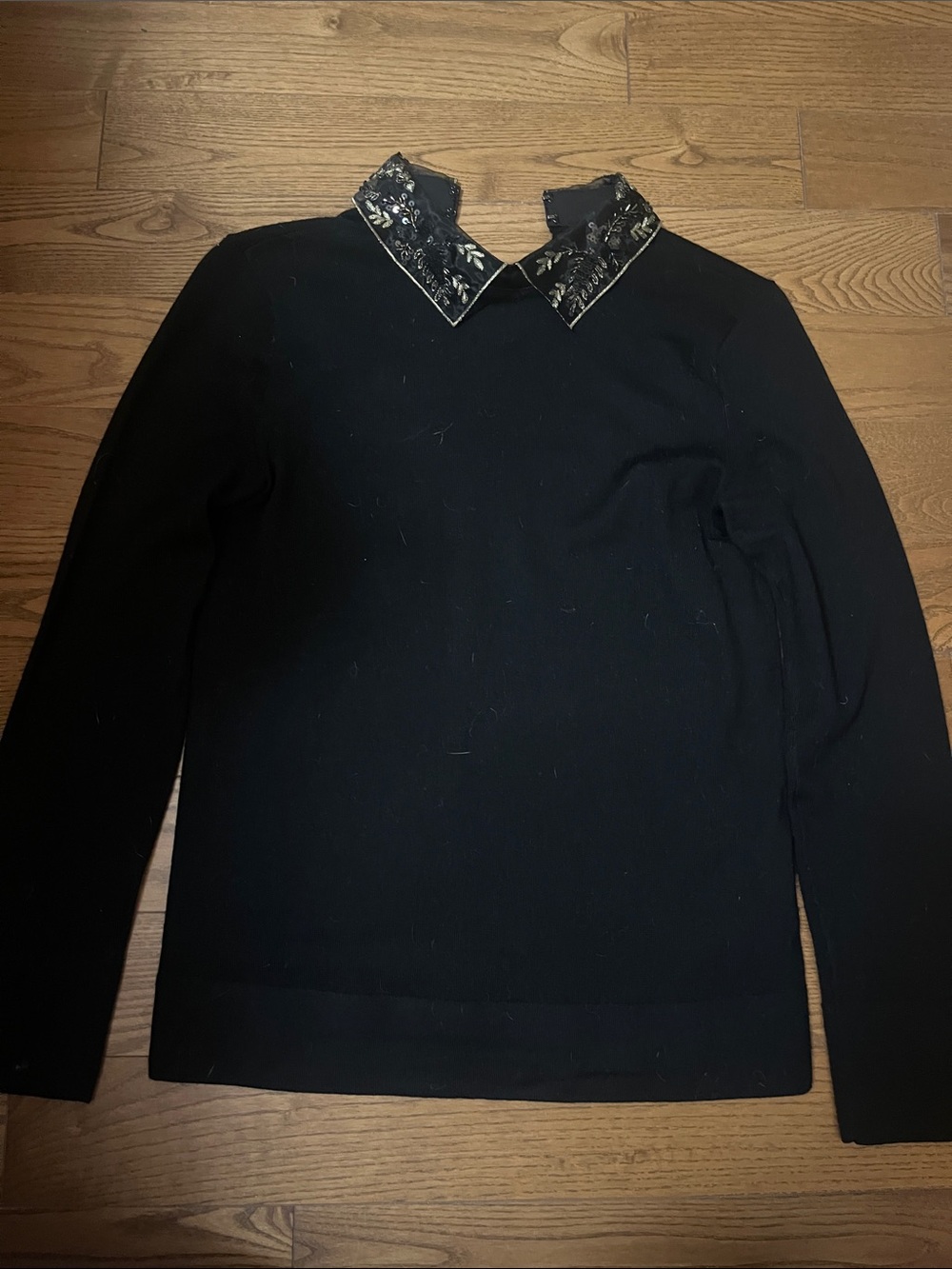 Club Monaco Black Long-Sleeve Top with Embellished Collar